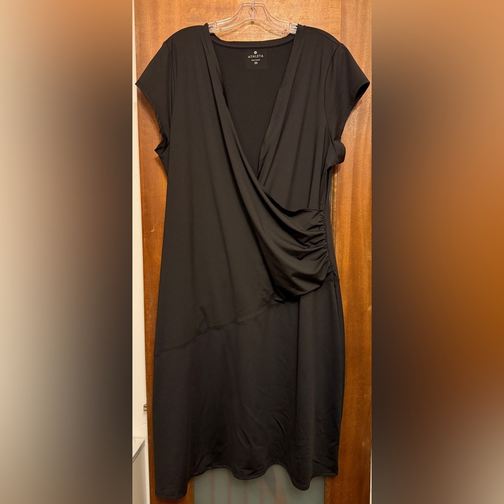 Athleta Women’s Plus Black Athletic Nectar Faux Wrap Cap Sleeve Jersey Dress